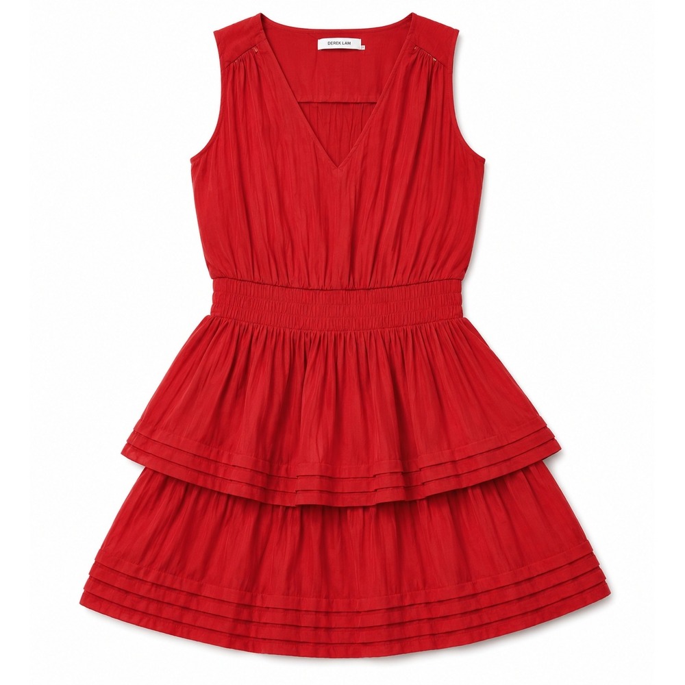 DO+BE Mini Dress Size M Red Sleeveless Tiered Ruffle Smocked Romantic Flirty